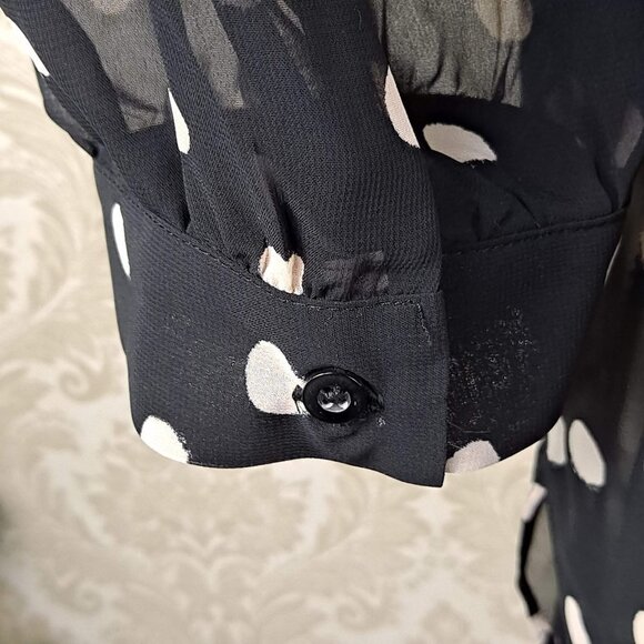 Lauren Conrad Size Medium Black with White Polka Dots Button Down Tunic Sheer - Picture 9 of 16